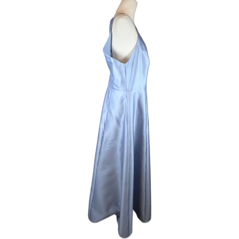 Alfred Sung Size 18 Cloudy Blue Satin High Neck Gown w/Pockets - Picture 4 of 12